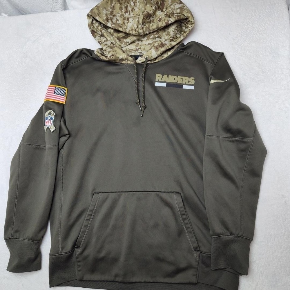 Oakland Raiders Hoodie Mens Large Green NFL Football Nike Dri Fit On Field USA